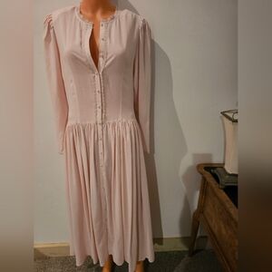 Vintage 80s Pale Pink Maxi Cottage Core Sz. Small